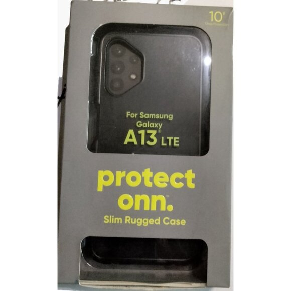 Onn Slim Rugged Phone Case Samsung Galaxy A13 LTE Black Antimicrobial Drop 10 ft - Picture 2 of 7